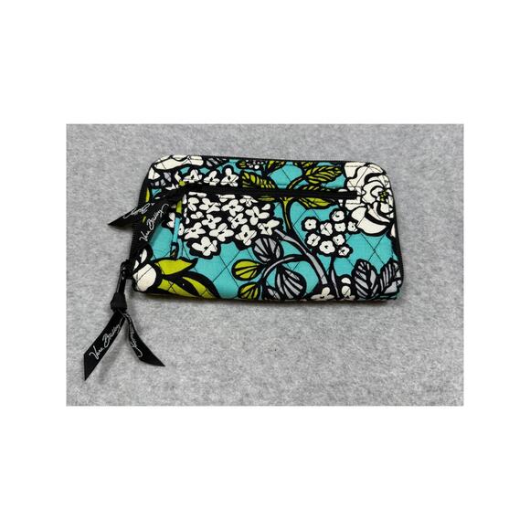 Vera Bradley Wristlet Wallet Island Blooms Pattern Zip Around 5”x8” Floral Teal - Picture 2 of 5